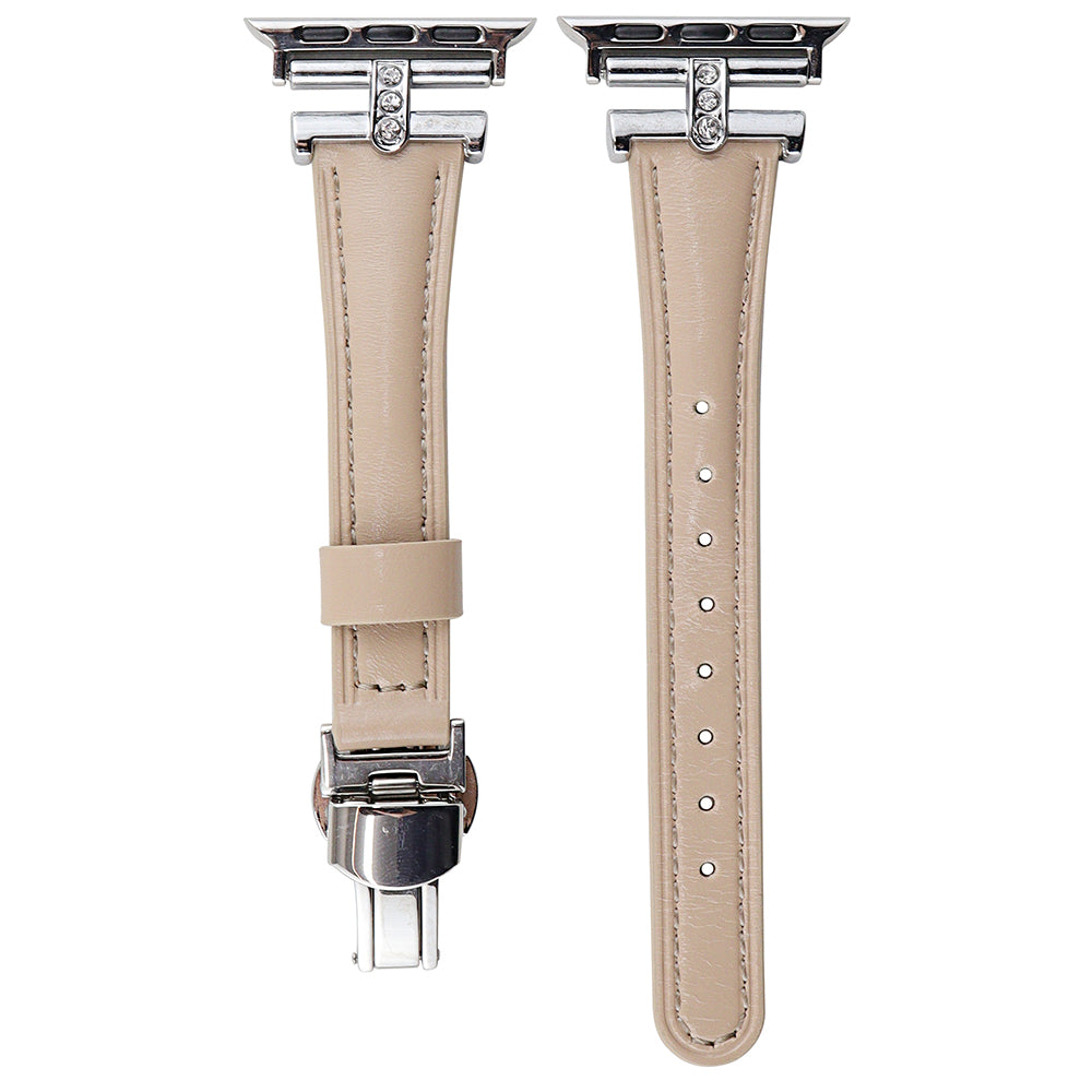 For Apple Watch Series 9 8 7 41mm / SE (2023) SE (2022) SE 6 5 4 40mm / 3 2 1 38mm Rhinestone Decor Strap Genuine Cow Leather Band - Black For Apple Watch Series 9 8 7 41mm / SE (2023) SE (2022) SE 6 5 4 40mm / 3 2 1 38mm Rhinestone Decor Strap Genuine Cow Leather Band - Black